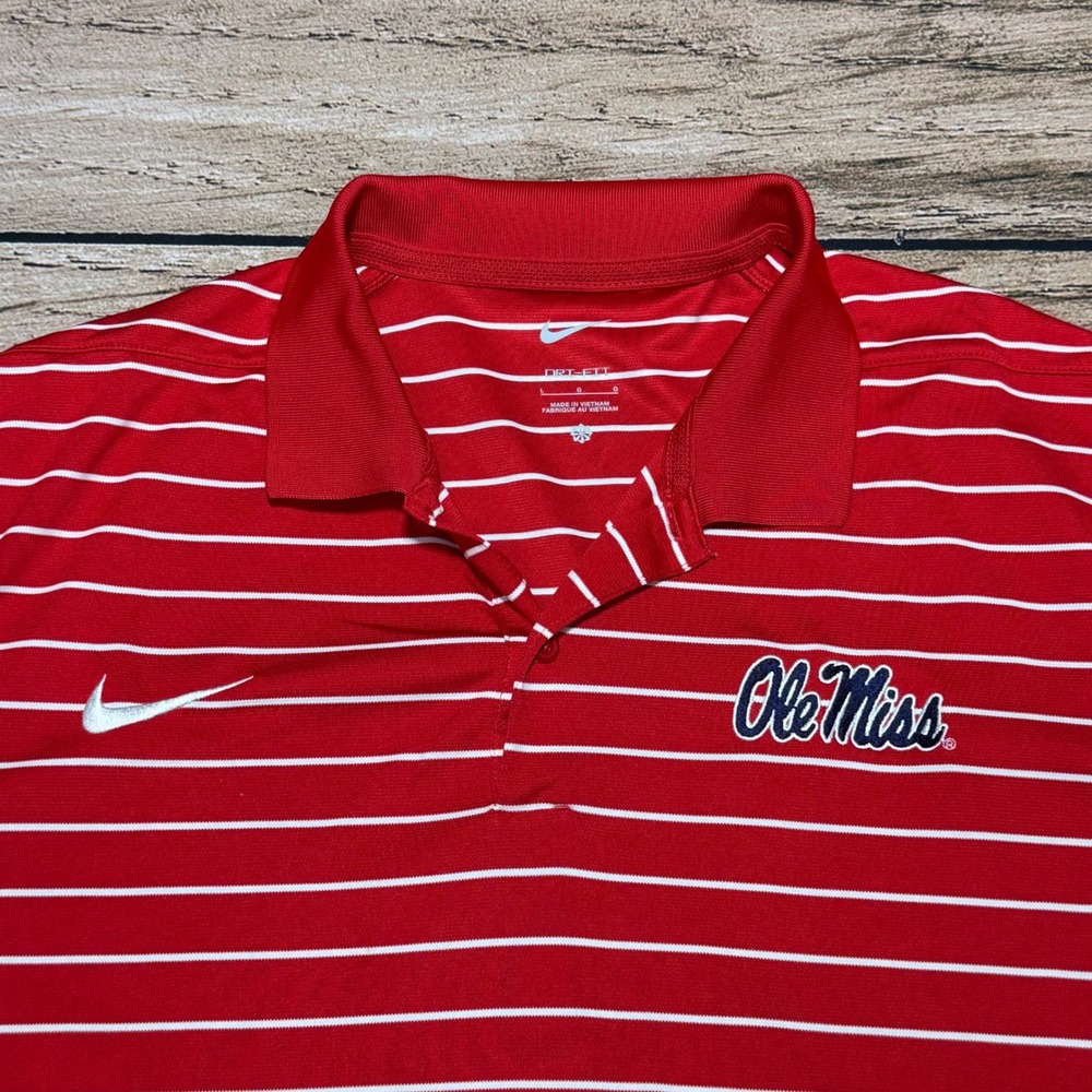 Nike Polo Shirt Men Large Red Ole Miss Rebels Dri-FIT Striped On-Field Golf